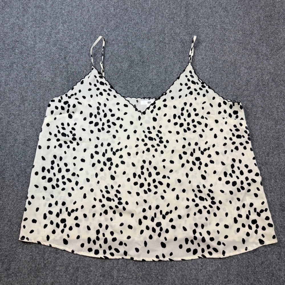 BP Dalmatian Print Scalloped V-Neck Camisole Top White Black Large